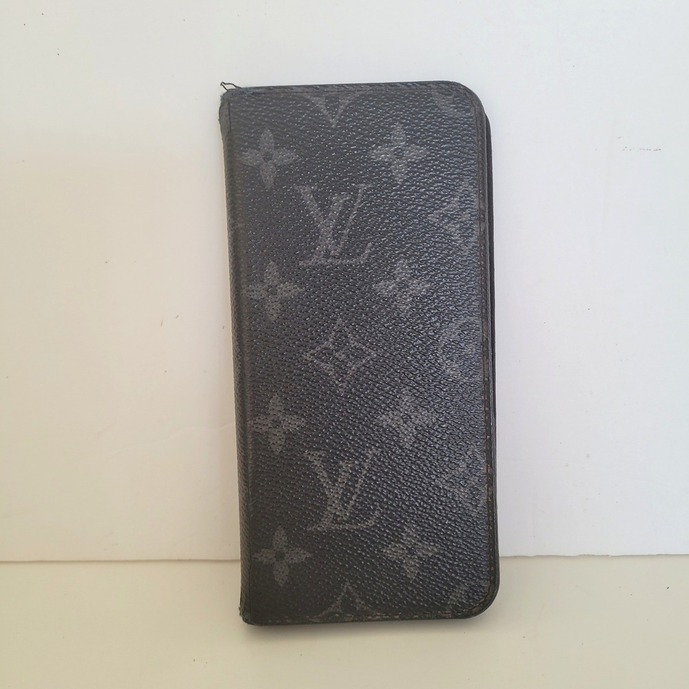 Louis Vuitton Monogram Eclipse iPhone 7+ Folio Case Black Grey M62641 S.S
